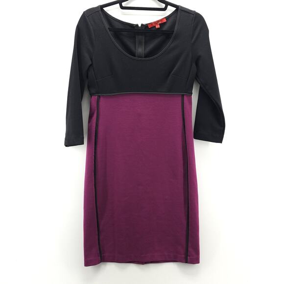 Narciso Rodriguez Dress Womens Small Black Mulberry Colorblock Sheath 3/4 Sleeve - Picture 1 of 13